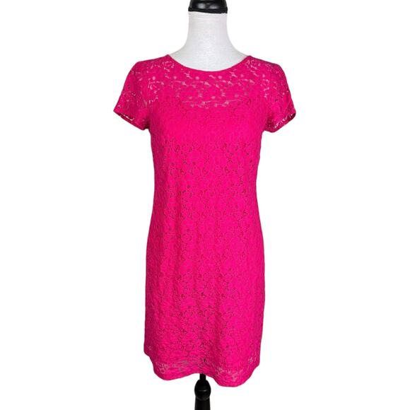 Donna Morgan Dresses & Skirts - Donna Morgan Pink Eyelet Lace Short Sleeve Mini Knee Length Zip Up Sheath Dress